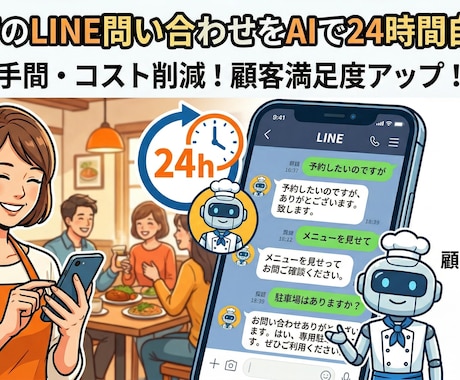 飲食店のLINE問い合わせを自動化します 問い合わせをAIが24時間自動返答。 イメージ1