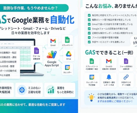 GASでGoogle業務を自動化します GASでスプレッドシート・Gmail業務を自動化します イメージ1