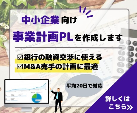 中小企業向け事業計画PLを作成します M&A（MA）や融資交渉で利用できるレベルの事業計画PL イメージ1