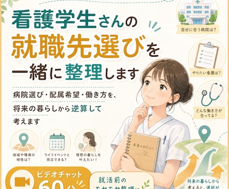 看護学生の最初の就職先・病院選びを一緒に整理します なんとなくの病院選びから、 「これがやりたかった」へ。 イメージ1