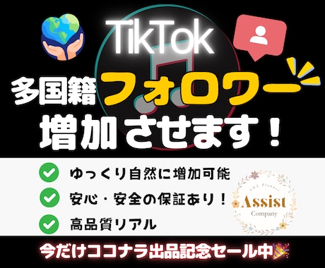 TikTokの多国籍フォロワー増加させます 期間限定で1月15日まで特別価格にて出品中！ イメージ1