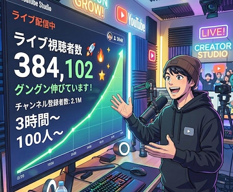 Youtube同接数3時間～100人～増やします 拡散、推し活、認知度アップ、オススメ↑↑↑ イメージ1