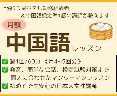 本編) 【月額】中国語の個別レッスンをいたします 上海５つ星ホテル勤務経験者が中国語を教えます！ イメージ1