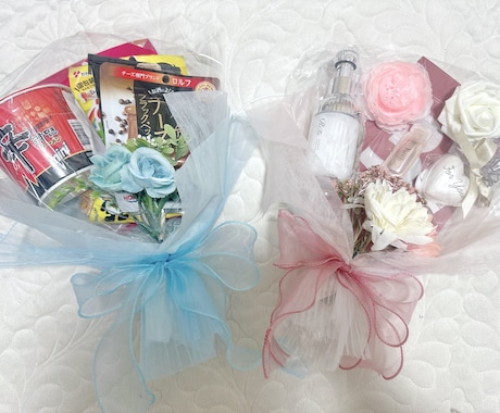 結婚式【コスメブーケ＆おつまみブーケ】作成します 結婚式、披露宴、二次会で使えるお揃いブーケ2点セット♪ イメージ2
