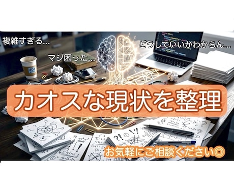 カオスな状況を丸ごと整理・把握します 整理・把握の後、本音に沿った現実的な行動まで落とし込みます イメージ1