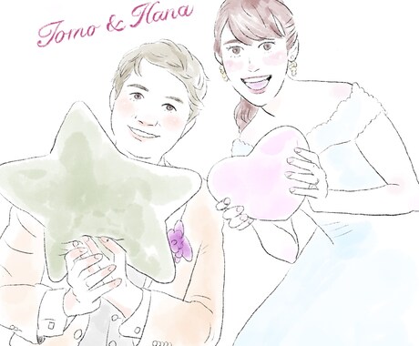 カップルのふんわりやさしい水彩の似顔絵を描きます イメージ1