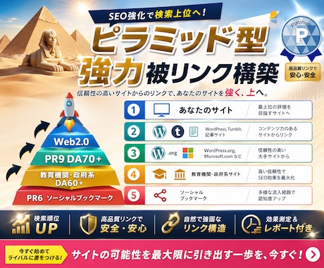 強力に構築された【ピラミッド被リンク】構築します ランクを上げやすい2026年最新構築方法確立！ イメージ1