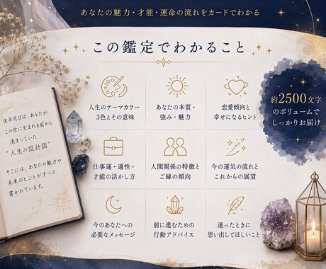 生年月日からあなたの人生全体を深く読み解きます あなたの魅力・強み・これからのヒントを丁寧に読み解く イメージ2