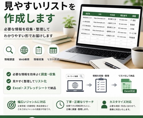 Web情報を調査してリストを作成します 必要な情報をWebで調査し見やすく整理！ イメージ1