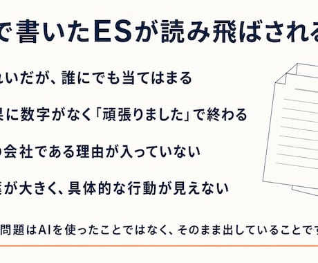 AIで書いたESを、「選考通過する」形に整えます ｜ AI特有の「読み飛ばされる書き方」を採用側目線で修正！ イメージ2