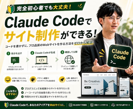 Claude CodeでWebサイト作り方教えます 【ClaudeCodeで作る】自分でWebサイト制作できる！ イメージ1
