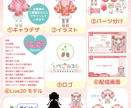 Vtuberキャラデザ～モデリングの全工程承ります 超お得！ロゴ・配信画面・SDキャラも付いてくるよ♡ イメージ2