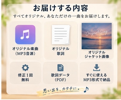 大切な人との思い出を、世界にひとつの歌にします 恋人・友達・家族へ。言葉にできない想いを一曲に。 イメージ2