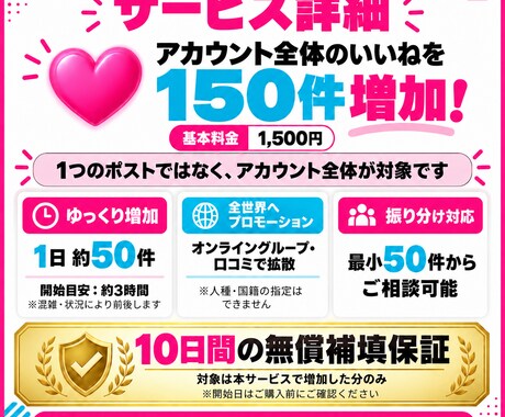 X 自然にいいね150～増加します 自然増加✨10日間の補填保証付きです イメージ2