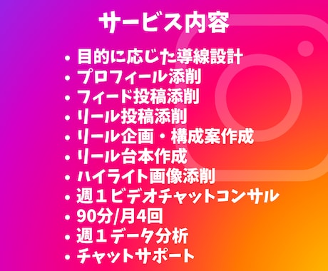 SNSのプロが1ヶ月インスタグラムのコンサルします 目的に応じたプロフィール添削、投稿添削、導線設計を行います! イメージ2