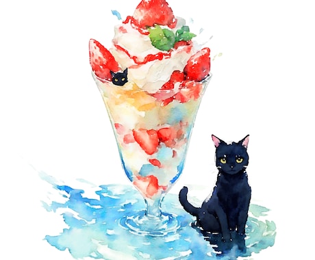 黒猫＋〇〇テーマの水彩風イラストを描きます 可愛らしく、やさしい雰囲気のイラストをお届けします！ イメージ2