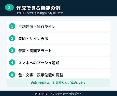 MT4・MT5のインジケーターを作成します ライン・矢印・アラート・平均建値表示など初心者にも丁寧に対応 イメージ2
