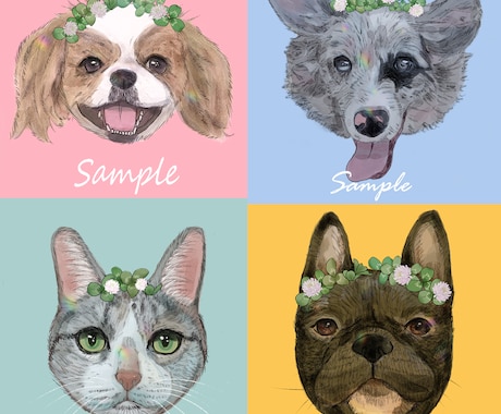 クローバーをのっけたペットの似顔絵描きます あなたの身近に癒しと特別な一枚を イメージ1