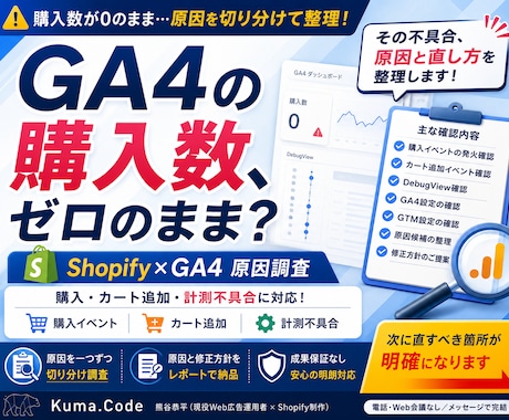 GA4にShopify購入数が出ない原因を調べます 購入数ゼロの原因を、切り分けて整理 イメージ1