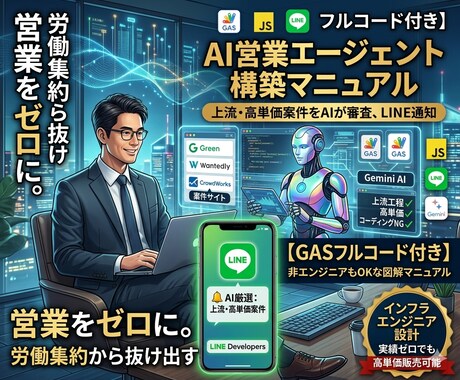 営業を自動化。案件のAI審査＆LINE通知します 案件探しはAIにお任せ。高単価案件だけを自動で通知します！ イメージ1