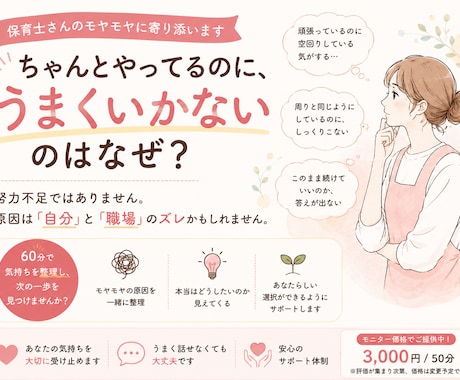 頑張っているのに苦しい原因を一緒に整理します 仕事のモヤモヤを整理｜自分らしい選択ができるようサポート イメージ1
