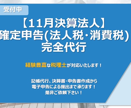 11月決算法人の申告を代行致します 決算書・申告書作成から電子申告による提出まで承ります！ イメージ1