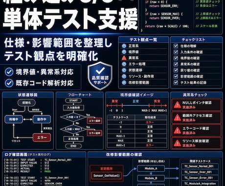 組み込みC/C++の単体テストを支援します 仕様や既存処理を踏まえて観点整理します イメージ1