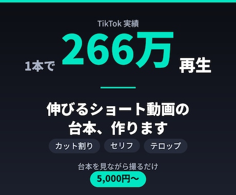 TikTok266万再生ショート動画台本作ります 冒頭2秒にこだわった、撮るだけの完全台本をお渡しします イメージ1