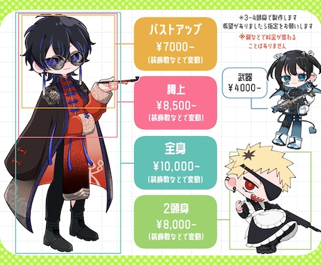 目を惹く他と被らないキャラクターを制作します 【商用可】立ち絵や配信画、MVイラストなど幅広く対応します イメージ2