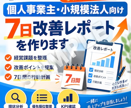 個人事業主・小規模法人の7日改善レポートを作ります 経営課題を整理し、今すぐ動ける7日間の改善計画をご提案 イメージ1