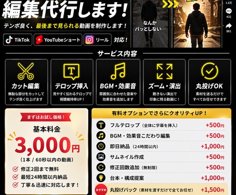 ショート動画量産します 「TikTok動画編集します【テロップ・カット・BGM込み】 イメージ1