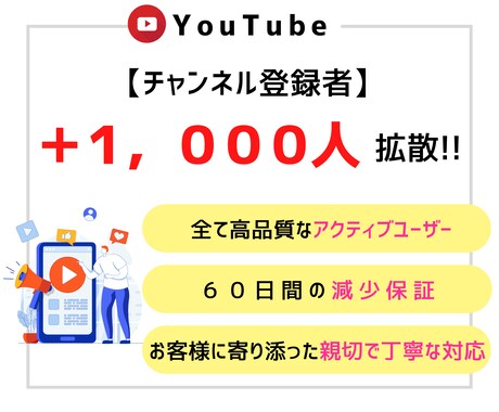 Youtube登録者数 +1000人 増やします 「高品質」1,000人増加で破格の9,500円！ イメージ1