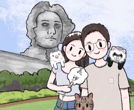 可愛く、ふんわりミニキャラ　似顔絵を描きます ７種類のテイストあります！ウェルカムボード用可 イメージ2