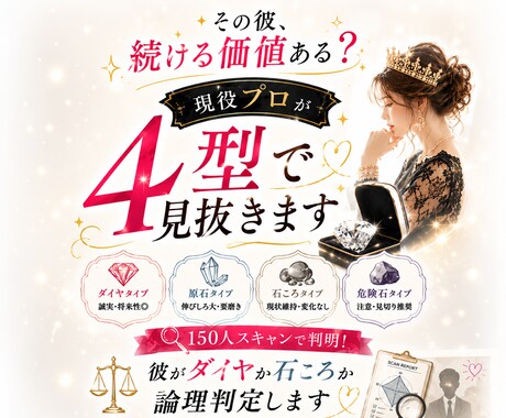 その彼続ける価値ある？現役プロが４型で見抜きます 150人スキャンで判明！彼がダイヤか石ころか論理判定します イメージ1
