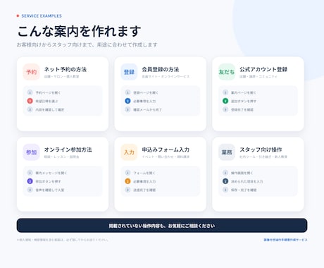 スクショを送るだけ！画像付きの操作手順書を作ります LINE・予約・登録手順を、見て分かる1枚に イメージ2