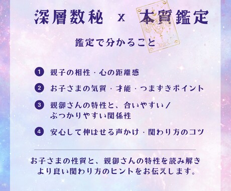 子どもの才能と個性を読む深層数秘鑑定いたします 育児の悩みが軽くなる「取扱説明書」をお渡しします イメージ2
