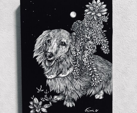 クールなペン画でペット肖像画お描きします お好きなモチーフと一緒に、ペットちゃんをお描きします。 イメージ2
