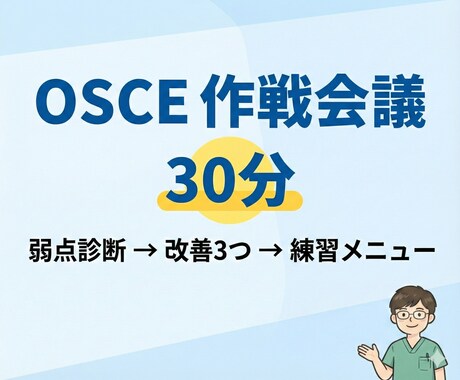 OSCEの弱点診断と作戦を一緒に立てます 減点ポイントを3つに絞って練習が進む イメージ1