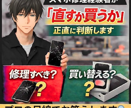 スマホ修理経験者が「直すか買うか」正直に判断します ユーザー目線で「得・損」を正直に伝えます イメージ1