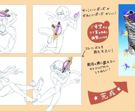 ラフ提案付き　某ゲーム風SNSアイコン作成します 指定の武器とギアでアイコンを描きます イメージ1