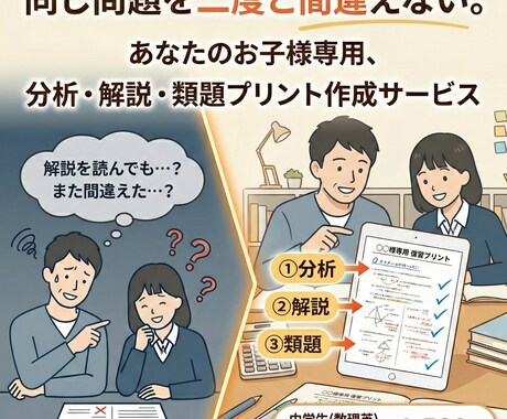 塾講師が分析！間違えた問題の解説＆類題作成します お子さんに二度と同じ問題を間違えさせたくない方へ イメージ1