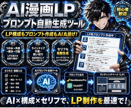 漫画LP用のAIプロンプト作成ツールを販売します 作るのは画像ではなくプロンプト。日本語で伝えるだけでOK イメージ1