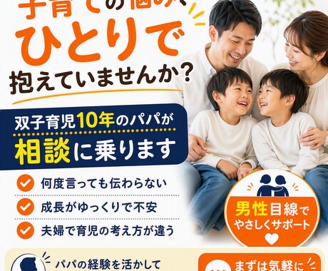 育児の悩み！？双子パパがその悩みや不安を聞きます 双子を育児中のパパが、男性目線で、育児の悩みを解決に導きます イメージ1