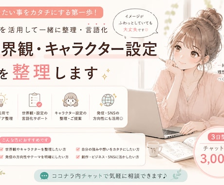 世界観・キャラクター設定を整理します AIを使って世界観づくりを一緒にサポートします イメージ1
