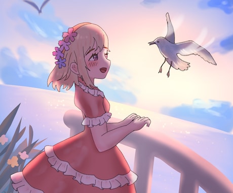 キャラクターの一枚絵を描きます 美しい光に包まれたキャラクターを、あなた好みの絵柄で。 イメージ1