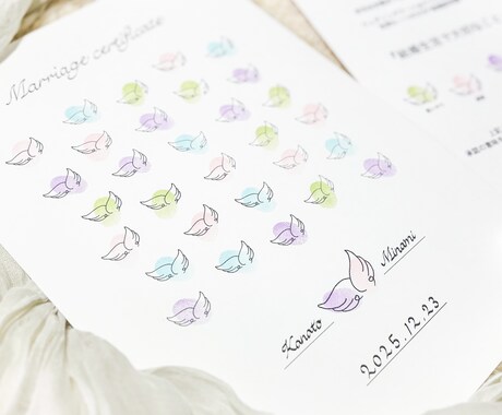 ゲスト参加型結婚証明書【羽モチーフ】お作りします スタンプ式/短期納品も対応致します！ イメージ2