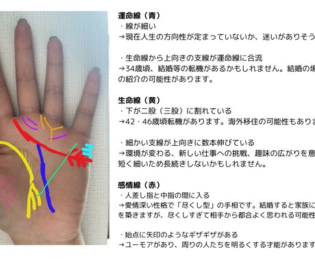 あげ鑑定なし。手相からより良い人生を教えます 1,000字程度で手相全体を鑑定します イメージ1