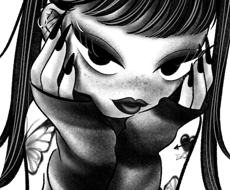 キュートでダークな白黒イラスト描きます 他にはない作風で目を引くイラストを制作します イメージ2