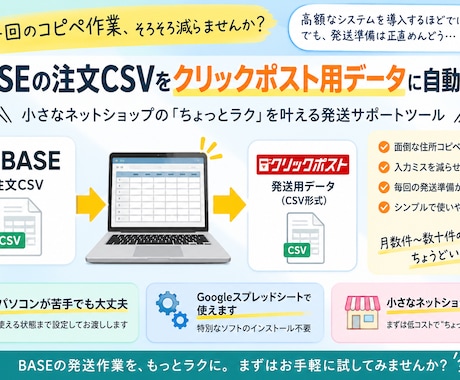 BASEの発送CSV変換ツールを導入します 高いシステムはまだ早い。でも毎日のコピペは減らしたい方へ。 イメージ2