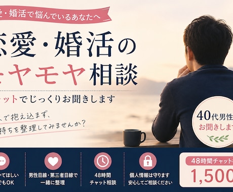 恋愛・婚活のモヤモヤをチャットでお聞きします 40代男性と48時間じっくり整理しませんか イメージ1